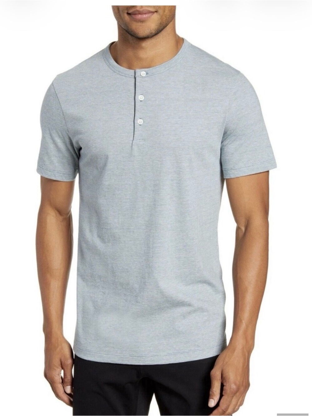 Theory Men's Light Gray/Blue Short-Sleeve Henley Tee